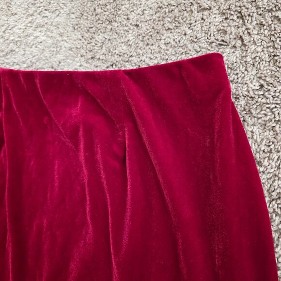 Vintage 90s Red Velvet Midi Skirt Women L Vamp Holiday Valentines Whimsioth Boho - Picture 2 of 9